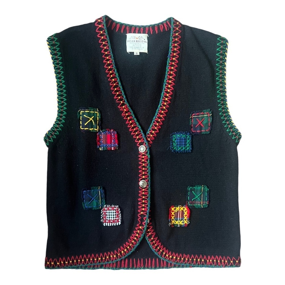 Vintage Holiday Hand-Knit 90’s Sweater Vest S Susan Bristol Grandmacore